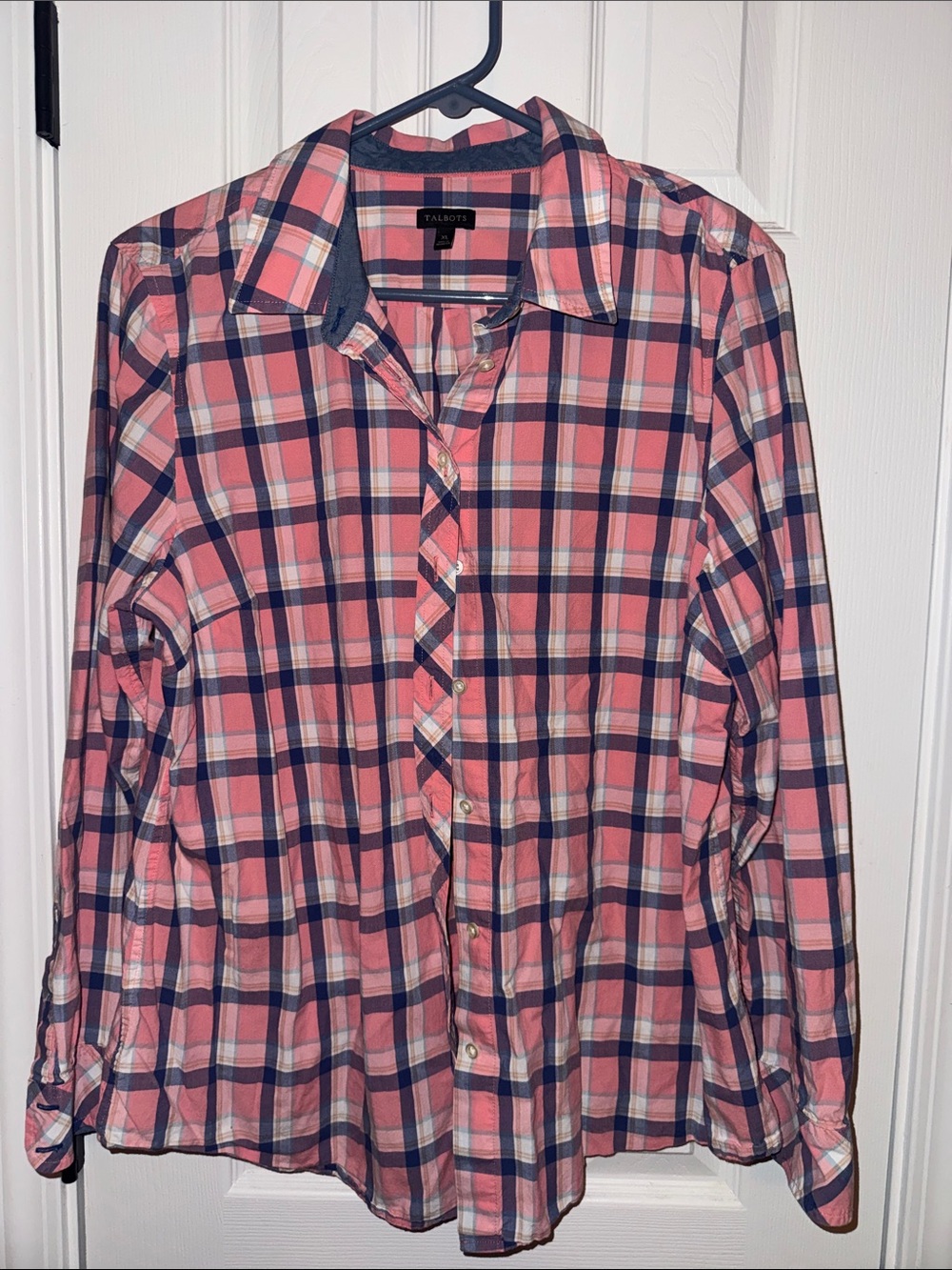 Talbots Pink and Navy Plaid Button-Up Shirt